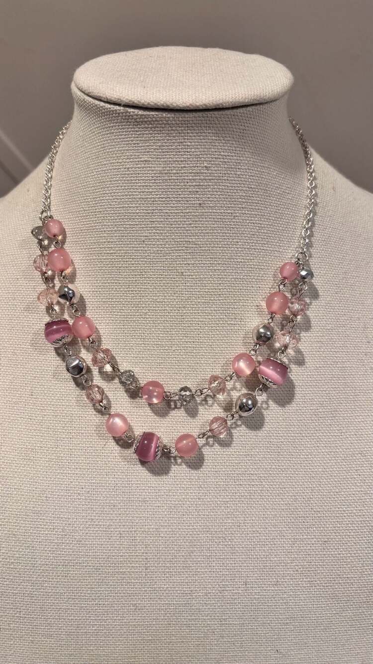 Paparazzi Disco Date Pink Silver Beaded Multilayer Necklace - Picture 7 of 8